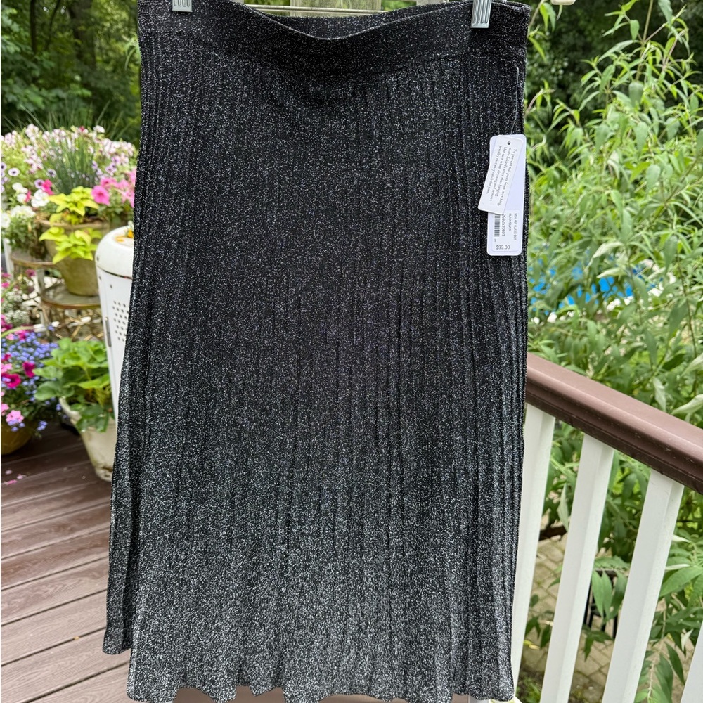 NWT Soft Surroundings Black/Silver Pleated Midi Skirt